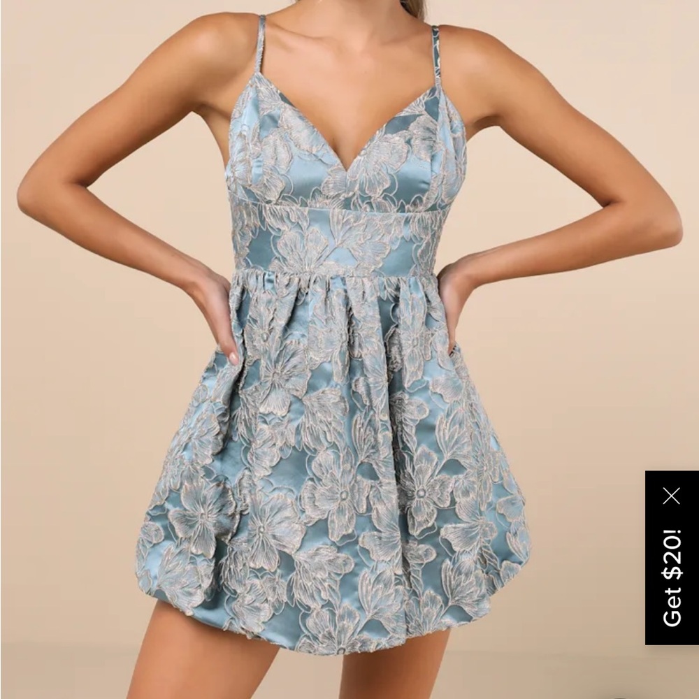 Blue Floral Bubble Hem Dress